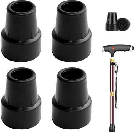 4 Piezas Tacos Muletas Antideslizantes 19mm, Conteras para Bastones Tubos, Puntas Goma de Bastón Reemplazo, Muletas y Bastones de 4 Patas, Extremos de Goma para Mejor Agarre, Negro