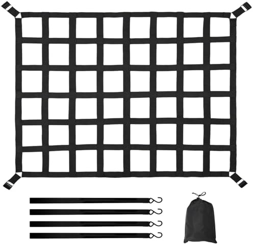 awliye Frachtnetz 127 * 106cm Ladeflächennetz Pickup Schwere Verstellbar Anhänger Netz Gepäcknetz mit 4 Festen Gurten und Aufbewahrungstasche Netz Ladungssicherung für Pickup LKW SUV