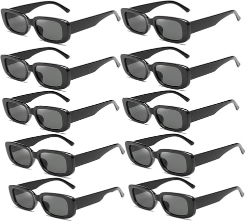 Exsbtay 10 Paires Lunettes de Soleil Vintage, Rectangulaires, Mode Rectangulaire, Noir, Lunettes De Soleil Étroites Rectangulaires Pour Hommes Et Femmes