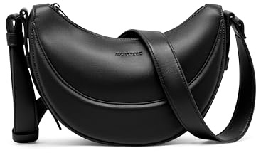 Expatrié Borsa a Spalla Donna Nero - Livia - Half Moon Bag - Borsa a Tracolla Mezzaluna in Pelle Vegana - Idrorepellente