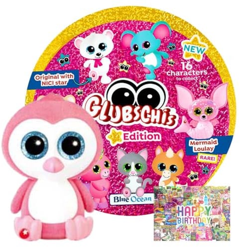 STRONCARD Bundle mit Blue Ocean Glubschis Sammelfigur Stern Serie 5 - Glubschi Glitzer - Figur Bluma - Exklusive Geburtstagskarte