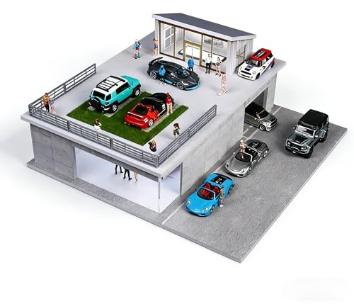 NUEIOVRW Modèle de garage souterrain 1:64 Diorama, éclairage LED à deux étages pour parking scène, modèle d'exposition pour 1:64 Voitures miniatures d'affichage de voitures miniatures, vitrine de