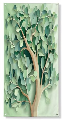 Papierschnitt-Eukalyptusbaum-Außentürabdeckung, 91,4 x 183,9 cm, grüne einfache Pflanze, für Vorder- und Hintertür, Banner, Eingangs-Dekoration, botanischer Heim- und Veranda-Druck