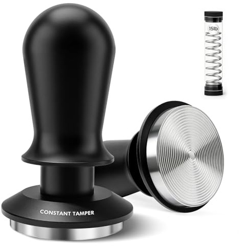 PHILORN 51mm Coffee Tamper, Espresso Spring Loaded Tamper with Ripple Base | Coffee Hand Tampers fit 51mm Portafilter, for Home and Office, Stainless Steel Espresso Tamper for Barista Machines