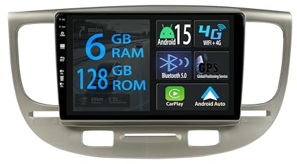 【6+128GB】 9 Pulgadas Android 15 Autorradio para Kia Rio 2 2006-2011 Radio Carplay Stereo Estéreo inalámbrico Car Play GPS Auto Navi Táctil Pantalla Bluetooth Navegación Reproductor FM SWC RDS DSP