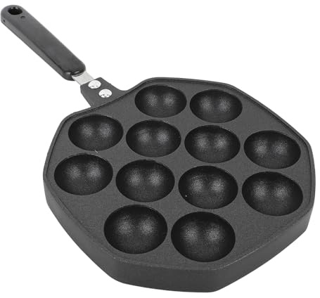 Dioche Appe Maker with Lid Takoyaki Pan 12 Molds - Aluminum Alloy Nonstick Grill Pan for Perfect Octopus Balls - Compact Cooking Plate for Delicious Japanese Takoyaki