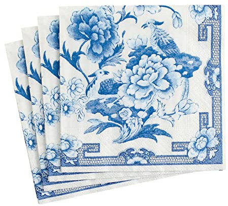 Caspari Mittagessen Serviette, Blau/Weiß