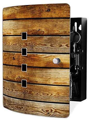 banjado Design Schlüsselkasten aus Edelstahl für 10 Schlüssel/Schlüsselbox zur Schlüsselaufbewahrung 24 x 21,5 x 7cm groß mit praktischem Magnetverschluss/Motiv Holzbretter