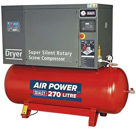 Sealey Ssc12710D Screw Compressor 270Ltr 10Hp 3Ph Low Noise with Dryer