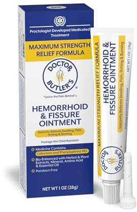 Doctor Butler's Hemorrhoid & Fissure Ointment - Hemorrhoid Cream with Lidocaine and Phenylephrine HCl for Fast-Acting Relief of Pain, Swelling, Discomfort, and Itching (1 oz)