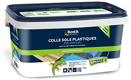 Bostik - Colle Sols Souples pour Plastiques, PVC, Vinyle - Intérieur - Prête à l'Emploi - Application Facile - Sans Solvant - Couleur : Clair - 1 Seau, Blanc, 7kg