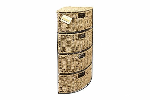 Woodluv 4 Drawer Seagrass Storage Bathroom Bedroom Tidy Basket Unit - 65(H) x 25(D) cm