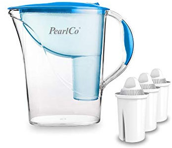 Standard-Wasserfilter PearlCo (blau) mit 3 Classic Filterkartuschen - Reduzierung von Kalk, Chlor, Blei & Kupfer - kompatibel zu Brita Classic - Made in EU