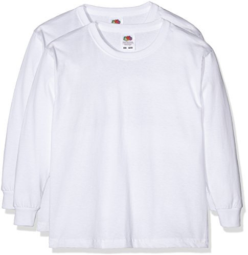 Fruit of the Loom Girl's Boys VW Longsleeve T-Shirt (pack of 2), White (Blanco), 140 cm (Manufacturer Size: 9-11 years)