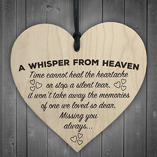 Red Ocean Placa de madera conmemorativa, con el texto A Whisper From Heaven, diseño de corazón, estilo shabby chic, incluye cuerda para colgar, forma de corazón, ideal como regalo