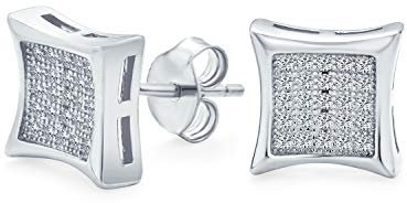 Männer Frauen Quadratisch Geformt Kubischer Zirkonia Micro Pave Cz Kite Ohrstecker Für Männer Frauen .925 Sterling Silber 11Mm
