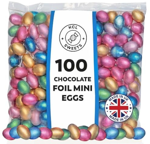 Foil Chocolate Mini Eggs - Pack of 100 Mixed Colour | Bulk Chocolate Eggs Easter Hunt Treats - Creamy Mini Chocolate Eggs for Easter Parties & Celebrations