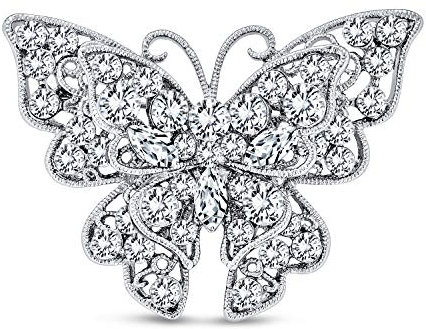 Broche De Bufanda De Mariposa De Filigrana De Cristal Grande De Latón Plateado Para Mujer, Declaración De Moda Con Diseño Aleteante