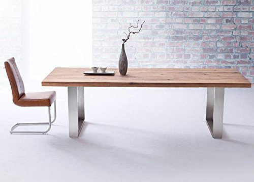 Robas Lund, Tisch, Esszimmertisch, Castello, Eiche/Massivholz/Bassano/Edelstahl gebürstet, 180 x 100 x 76 cm, CAS180EB