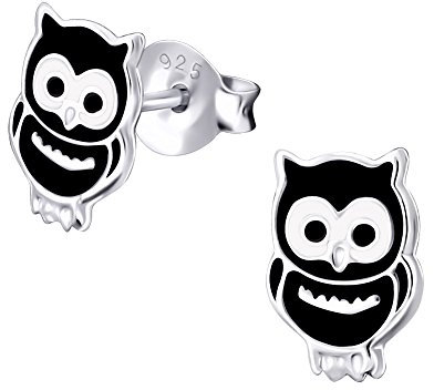 Laimons Mädchen Kids Kinder-Ohrstecker Ohrringe Kinderschmuck Eule Vogel Kauz Tier schwarz aus Sterling Silber 925