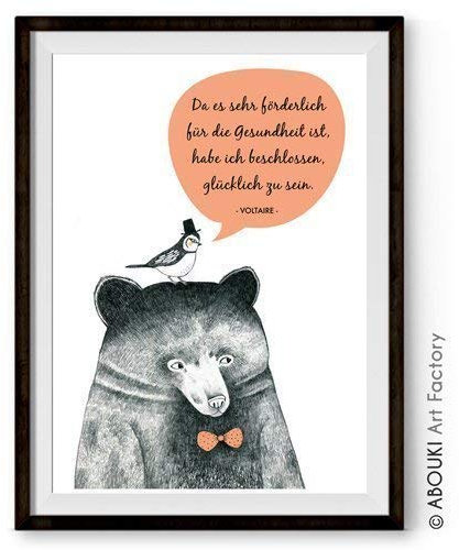 GESUNDHEIT GLÜCKLICH | ABOUKI Kunstdruck | Coole Witzige Geschenke Kleine Lustige Geschenke Wandbild Poster Plakat Spruch Bild Schilder Wanddekoration Aufmunterung | DIN A4 oder DIN A3