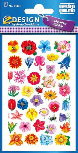 AVERY Zweckform Papier Sticker kleine Blüten 114 Aufkleber (Dekosticker, Blumen, selbstklebend, Karten, Scrapbooking, Fotoalbum und Tagebuch, Bullet Journal Zubehör, Dekorieren, Basteln) 54304