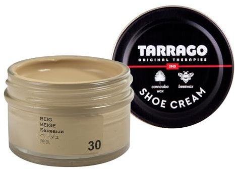 Tarrago | Crème pour chaussures 50 ml | Crème nourrissante, polissante et protectrice pour chaussures, chaussures, sacs et accessoires en cuir, cuir et cuir synthétique (Beige 30)