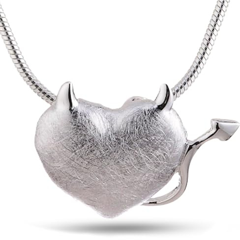 Vinani Anhänger Herz Teufel gebürstet mit Schlangenkette 45 cm Sterling Silber 925 Kette Italien AHT-S45