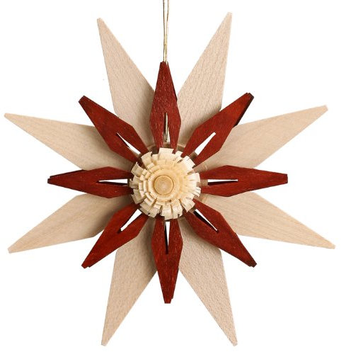 Rudolphs Schatzkiste Christbaumschmuck Weihnachtsstern Kieferblätter doppelt Natur/Rot Ø 7,5cm NEU Weihnachtsbaum Baumbehang Baumschmuck Weihnachtsschmuck Baum Dekoration Seiffen Erzgebirge Holz