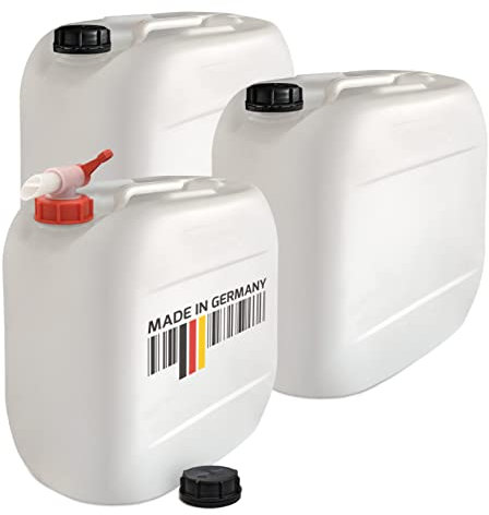 3 x bidons de 30 litres avec couvercle, robinet et bec verseur pour eau potable naturelle