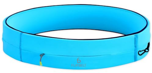 FlipBelt Zipper - Laufgürtel für Handy & kleines Zubehör - Sport-Bauchtasche für Damen und Herren - L - Aqua