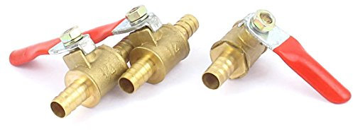 Sourcingmap Ball Valve Water Fuel Line Shut-Off Valve, 8mm Hose Barb to 8mm Hose Barb, Hose Pipe Tube Fittings, 180 Degree Operation Handle, Brass Valve, Pack of 3