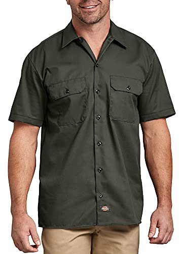 Dickies Men's Work Shirt Short Sleeved Workwear, Olive Green, Large