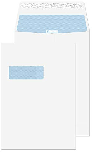 Blake Office - Premium Envelopes C4 Window (324 x 229 x 25 mm) - Pack of 100 - Quality 140GSM - FSC Certified - White Peel and Seal Gusset - Business Envelope Window - Laser & Printer Compatible 37116