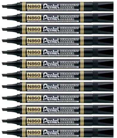 Pentel N860 Chisel Permanent Marker - Black (Pack of 12),20 g (Pack of 12)