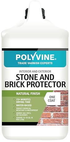 Polyvine Stone and Brick Protector & Professional Sealant Masonry Waterproofer Interior Exterior Clear Penetrating Sealer Waterproof Coating for Stone, Brickwork, Flagstone, Sandstone, Slate, Plaster