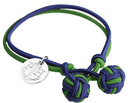 PAUL HEWITT Knotenarmband Damen und Herren Knot - Knotenarmband Nylon Marineblau-Grün, Segeltau Armband für Männer und Frauen mit Anker-Charm aus IP-Edelstahl (Silber)