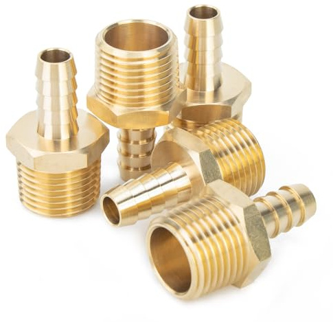 LTWFITTING Brass Barbed Fitting Coupler/Connector 1/2-Inch Male BSPT x 10mm Hose Barb(Pack of 5)