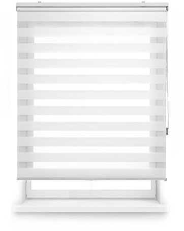 Blindecor Lira doppelrollo - duo rollo tag und nacht Gebrochenes Weiß - 140 x 180 cm (Breite x Länge) | Stoffgröße 137 x 175 cm | Fensterrollo zebra