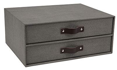 Bigso Birger Dokumenten-Briefkasten mit 2 Schubladen, aus Faserplatte, leicht zu ziehender Griff, 14,5 x 33 x 24,9 cm, Grau
