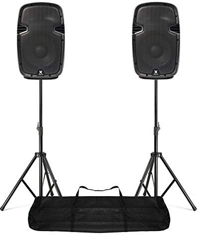VONYX SPJ-1000AD Active PA Speaker System with Stands - DJ Disco Sound Set 800W with Dual 10 Inch Speakers, XLR Cables and Portable Tripods for Mobile DJs, Performers and Events