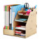 Étagère Rangement DIY Organisateur de Bureau en Bois 4 Planche + 2 Compartiment Creux Porte-Documents Magazine Livres Porte-Revues Pot à Crayon Multi-Fonctionnel Pour Bureau Maison Bibliothèque
