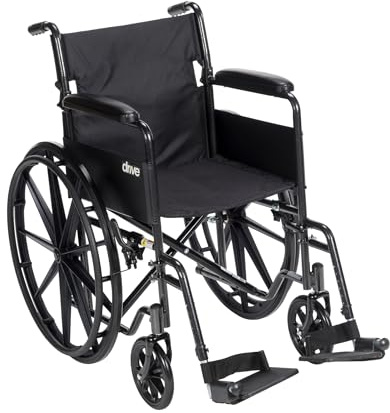 Drive Medical Silver Sport 1 Folding Transport Wheelchair - Lightweight Mobility Support - Full Armrests - Removable Swing-Away Footrests - Durable Steel Construction - Compact Folding Frame - Black