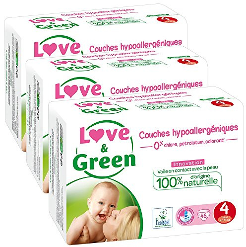 Love & Green ökologische Windeln, Größe 4 (7-14 kg), 3er Pack (3 x 46 Stück) Monatspackung