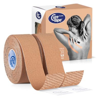 CureTape® Kinesiologie Tape - 2 Schmale Rollen (2,5cm x 5m) | Latexfrei & Wasserfeste Kinesiotape | Therapeutisches Kinesiotapes für Profis | Für schmerzlinderung & Understützung der Muskeln | Beige