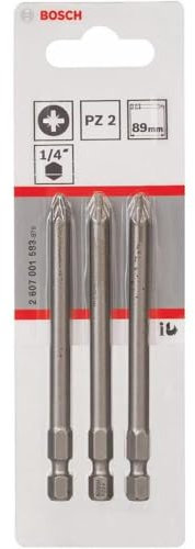 Bosch Accessories Bosch Professional Bit Extra-Hart für Pozidriv-Kreuzschlitzschrauben (PZ2, Länge: 89 mm, 3 Stück)