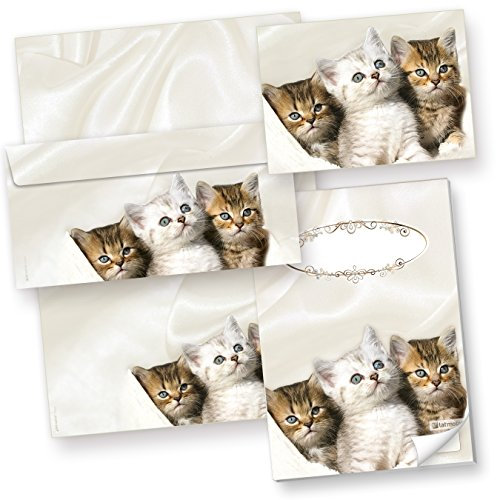 Briefpapier Katzen mit Umschlag (25 Sets) inkl. 3 Postkarten + Schreibblock