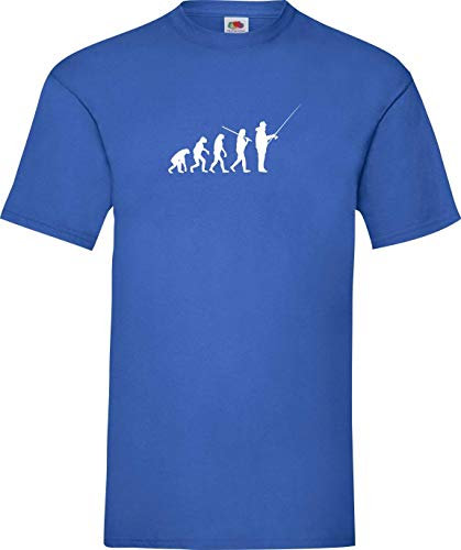 Shirtinstyle T-Shirt Evolution Angeln Fischen Fischer Fishing Hunter Evo Kultstyle, Farbe royal, Größe XL