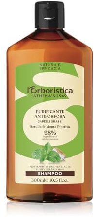 L'Erboristica Athena's Anti-Schuppen-Shampoo, natürlich, reinigend, fettiges Haar mit Pfefferminze und Birke, 300 ml