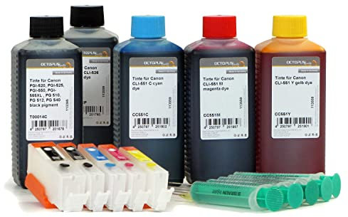 Fill In Leerpatronen kompatibel für Canon PGI-550, CLI-551 mit Chip und 500ml Nachfülltinte für Canon Pixma MX 925, MX 725, MG 6350, MG 5450, IP 7250